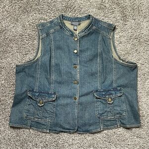 Motto Classic Button-Down Stretch Blue Denim Vest Plus Size 3X